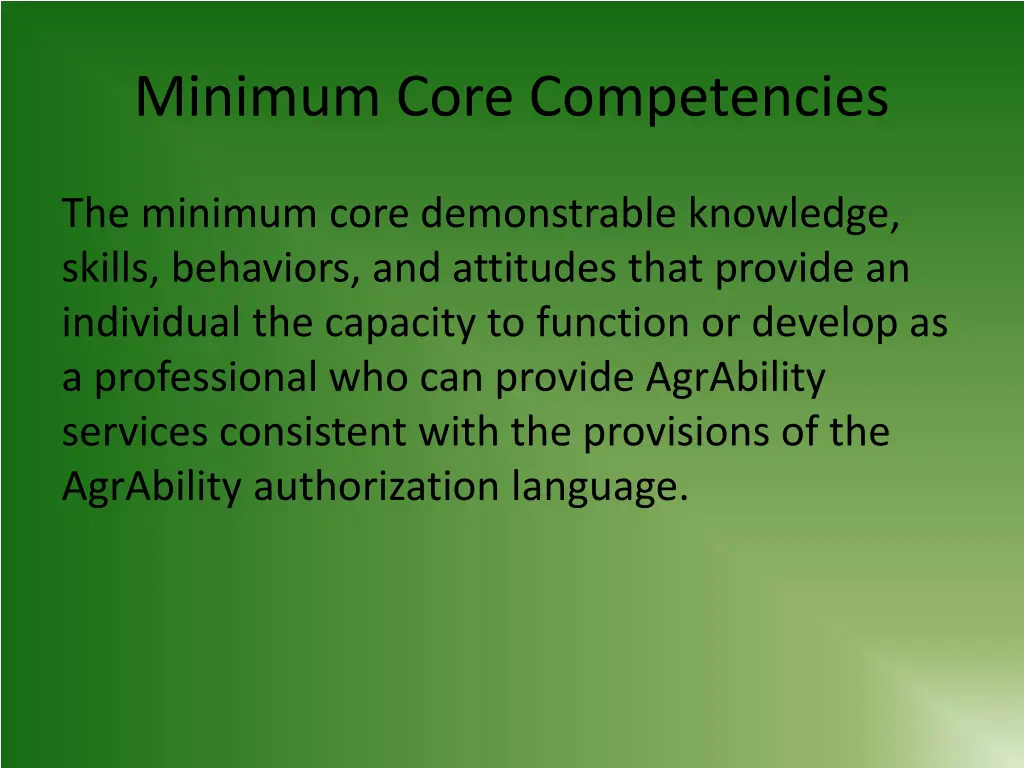 minimum core competencies