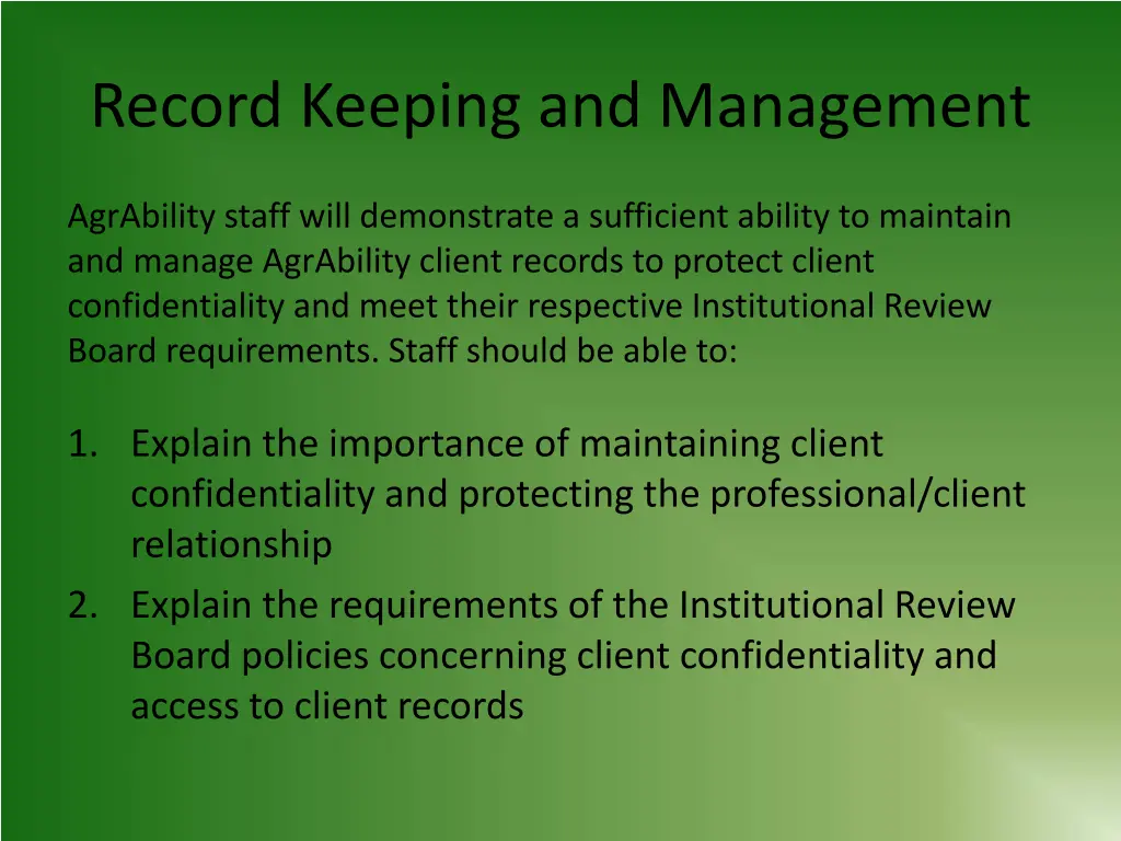 record keeping and management