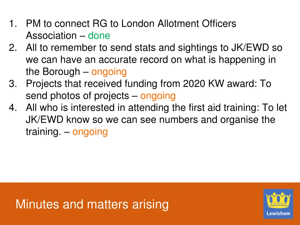 1 pm to connect rg to london allotment officers