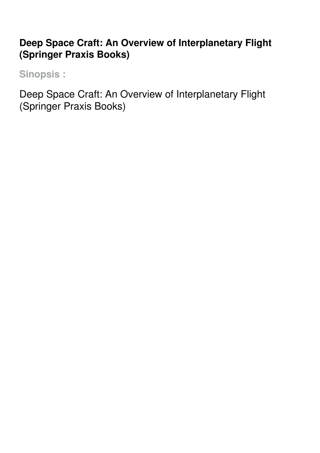 deep space craft an overview of interplanetary