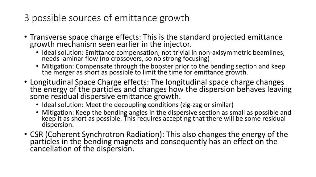 3 possible sources of emittance growth