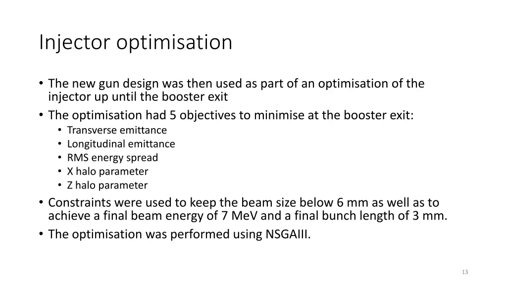 injector optimisation