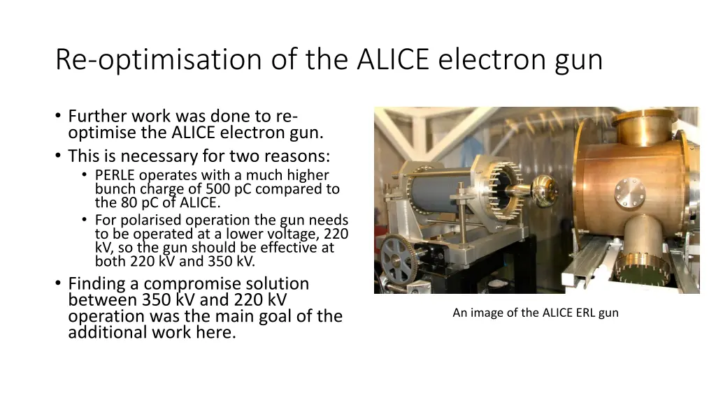 re optimisation of the alice electron gun