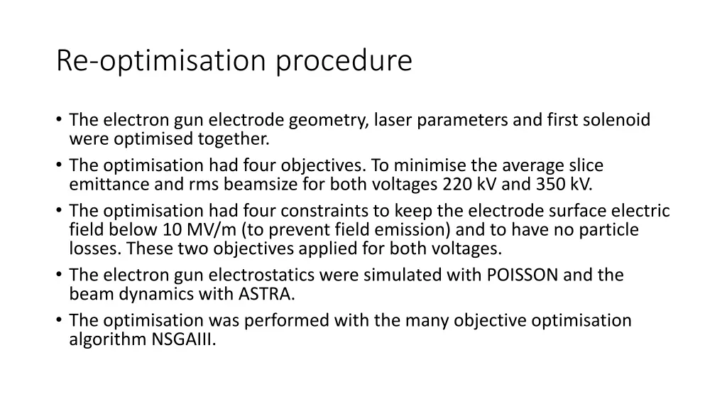 re optimisation procedure