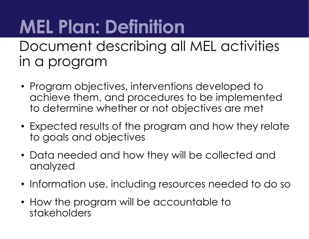 mel plan definition