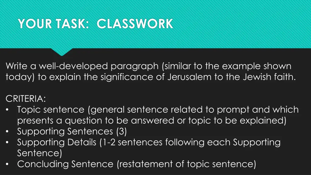 your task classwork