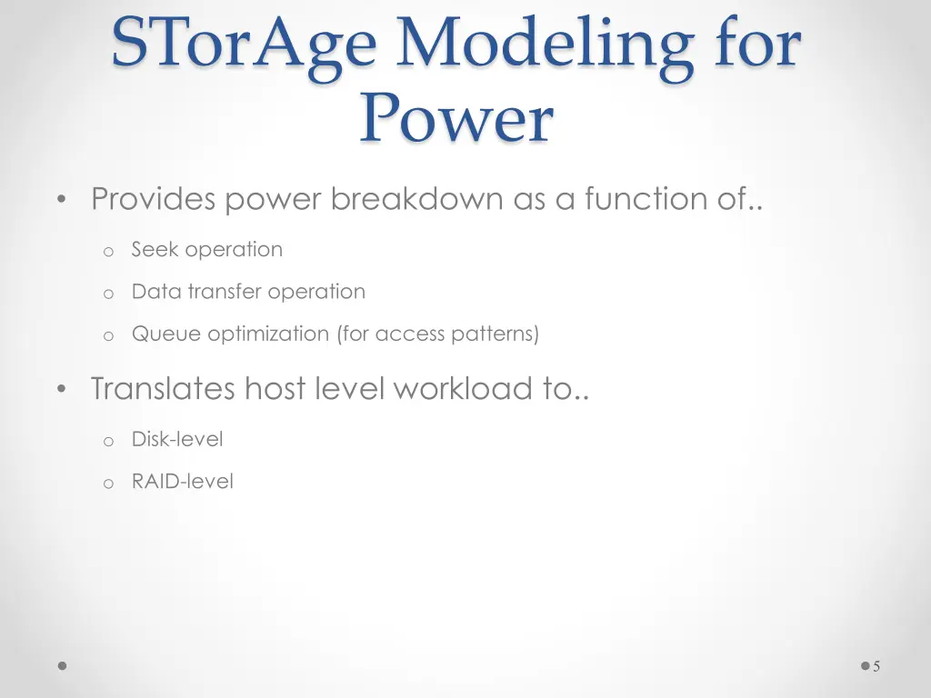 storage modeling for power