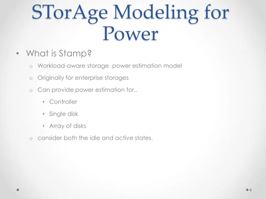 storage modeling for power what is stamp