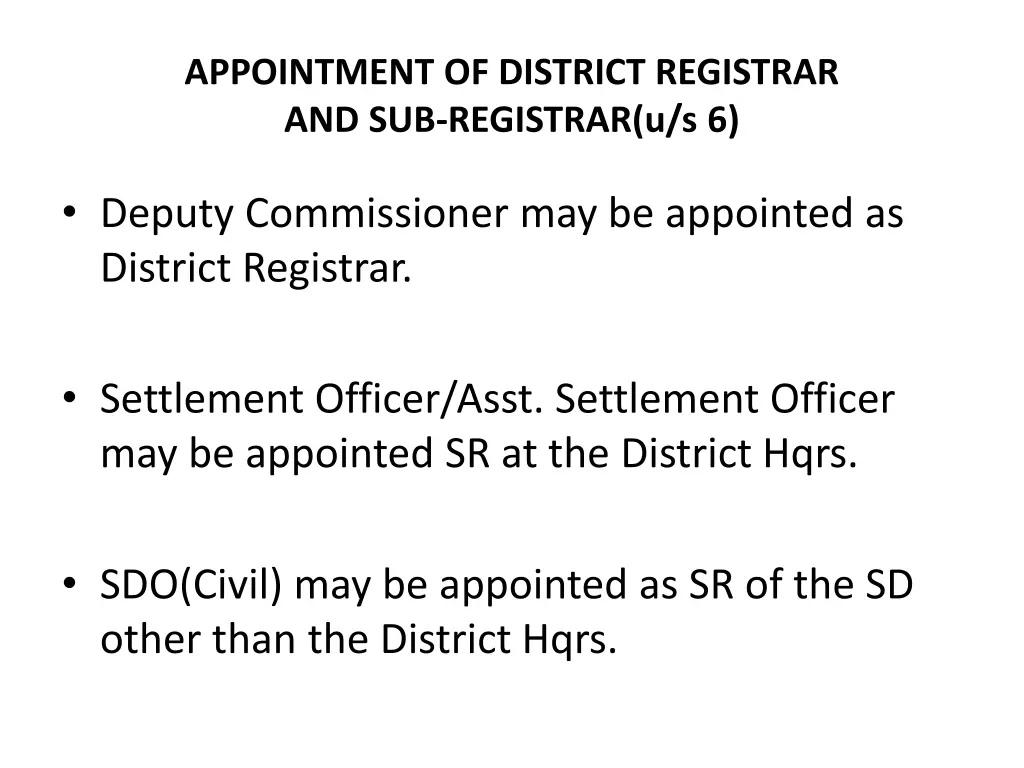 appointment of district registrar