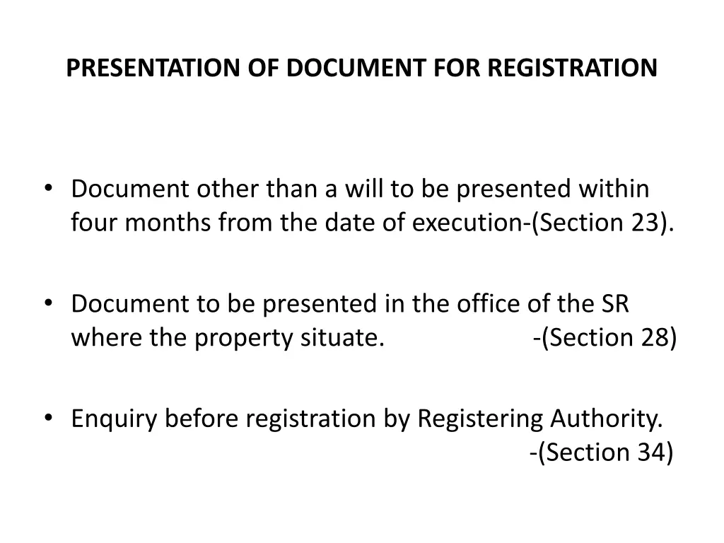 presentation of document for registration