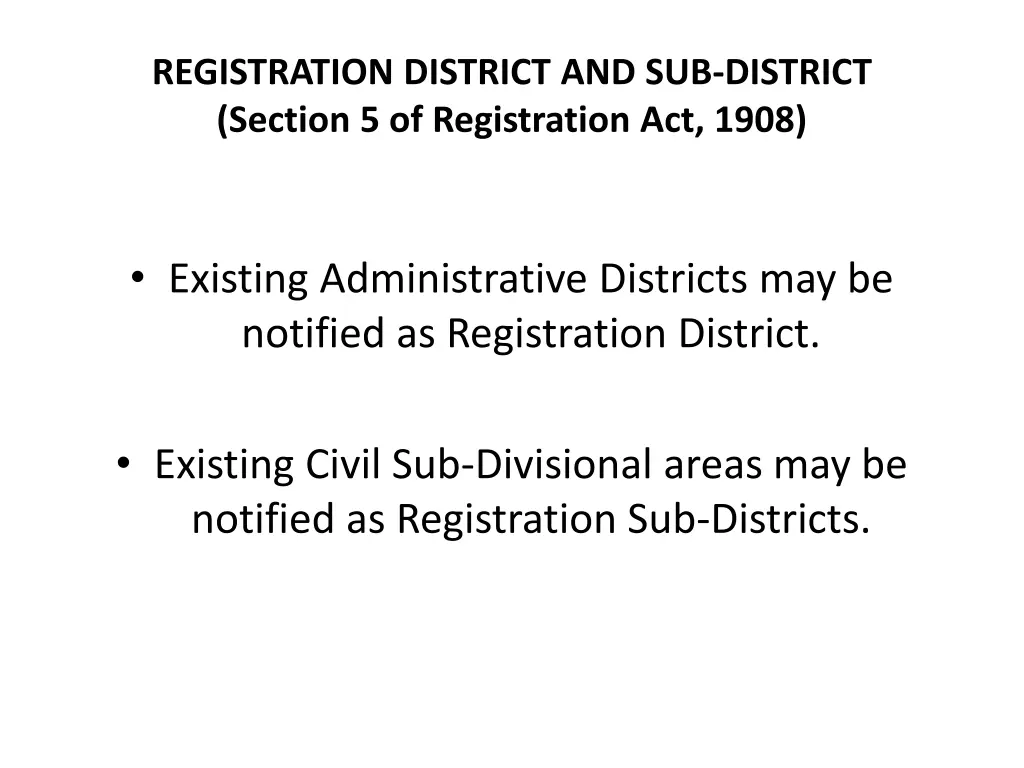 registration district and sub district section