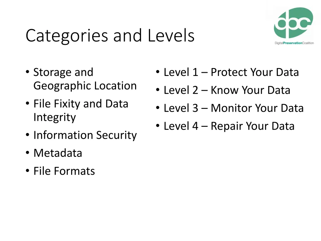 categories and levels