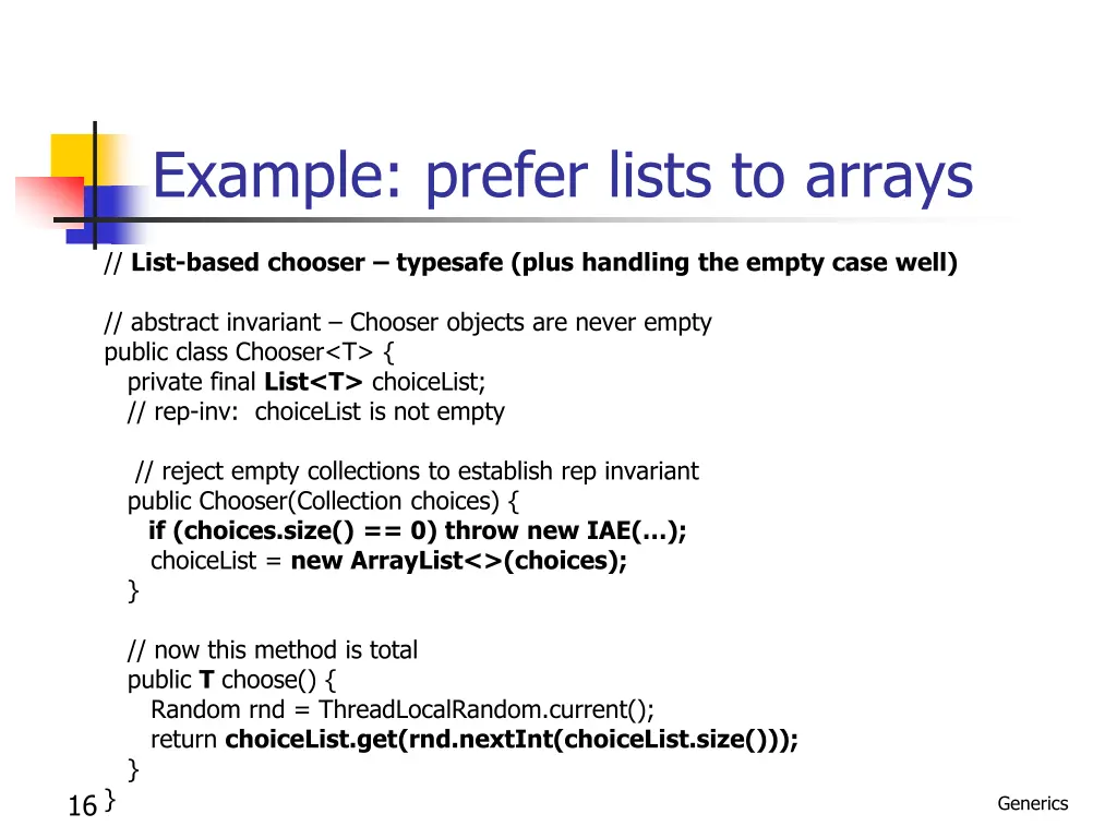 example prefer lists to arrays