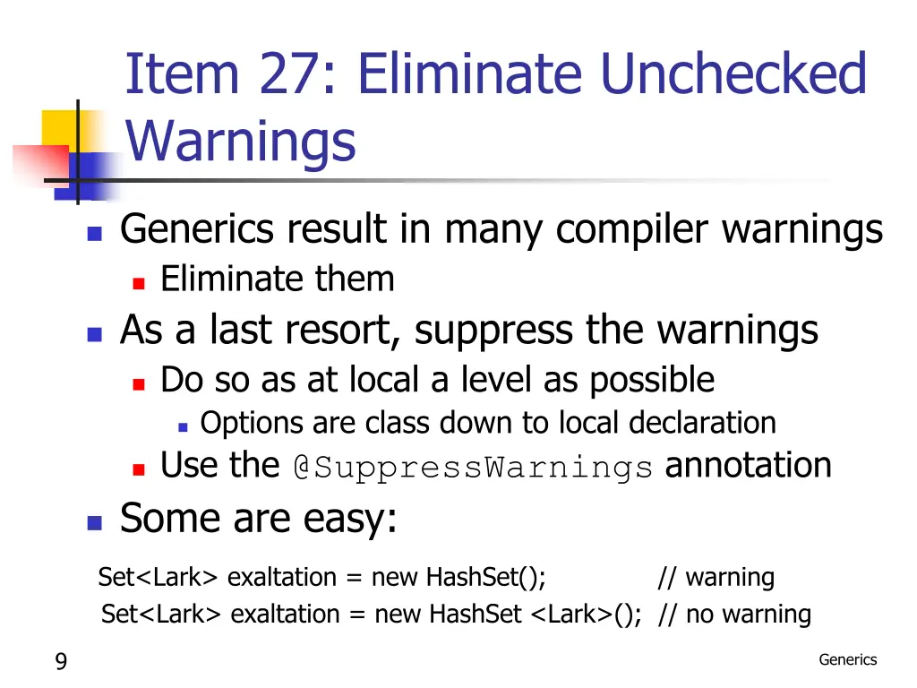 item 27 eliminate unchecked warnings