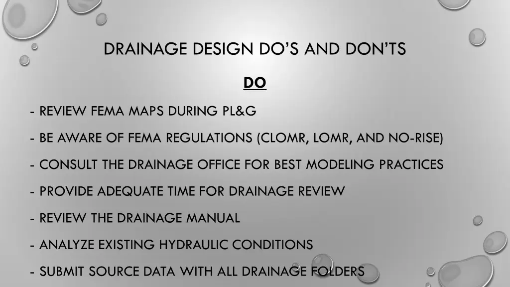 drainage design do s and don ts