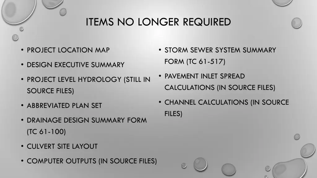 items no longer required