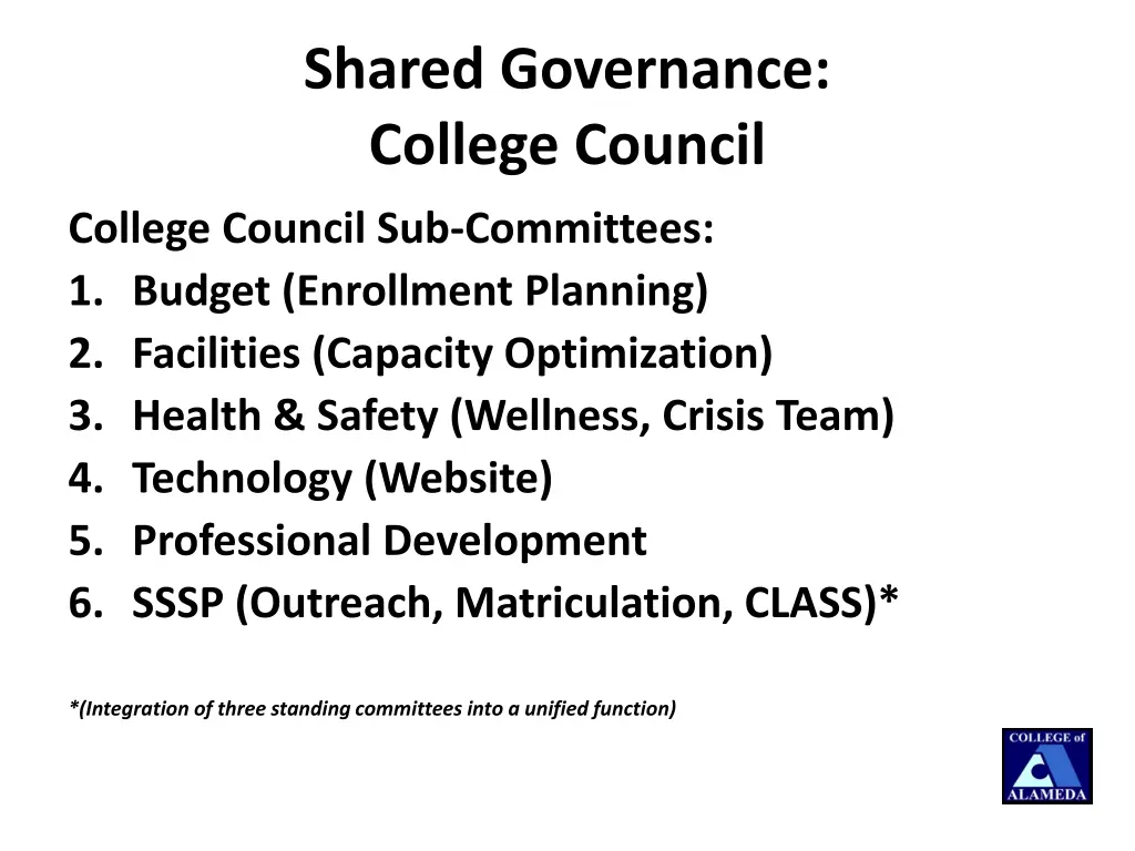 shared governance college council