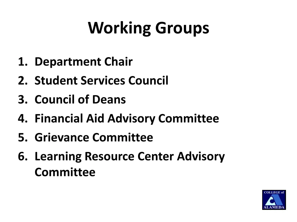 working groups