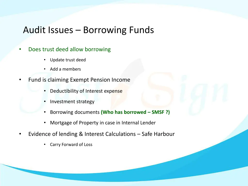 audit issues borrowing funds