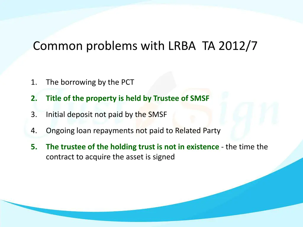 common problems with lrba ta 2012 7