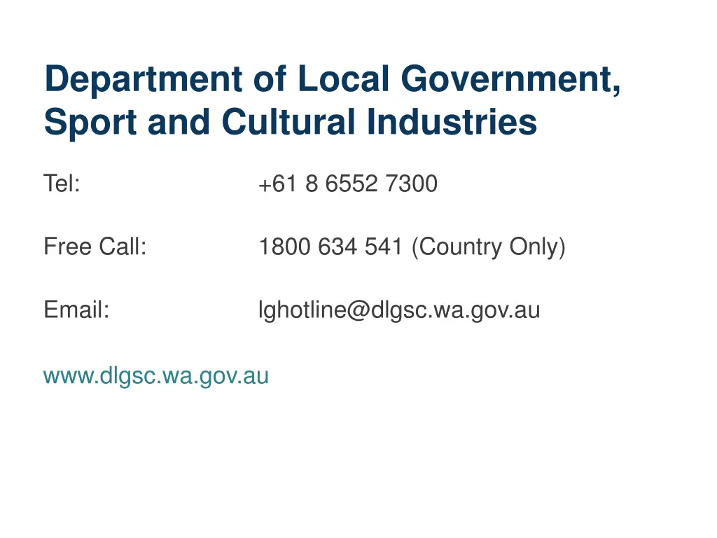 department of local government sport and cultural