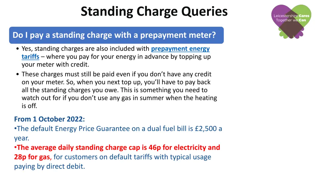 standing charge queries