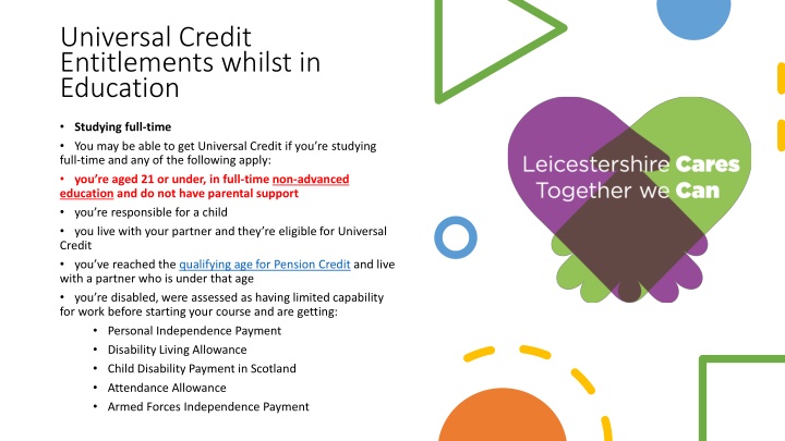 universal credit entitlements whilst in education