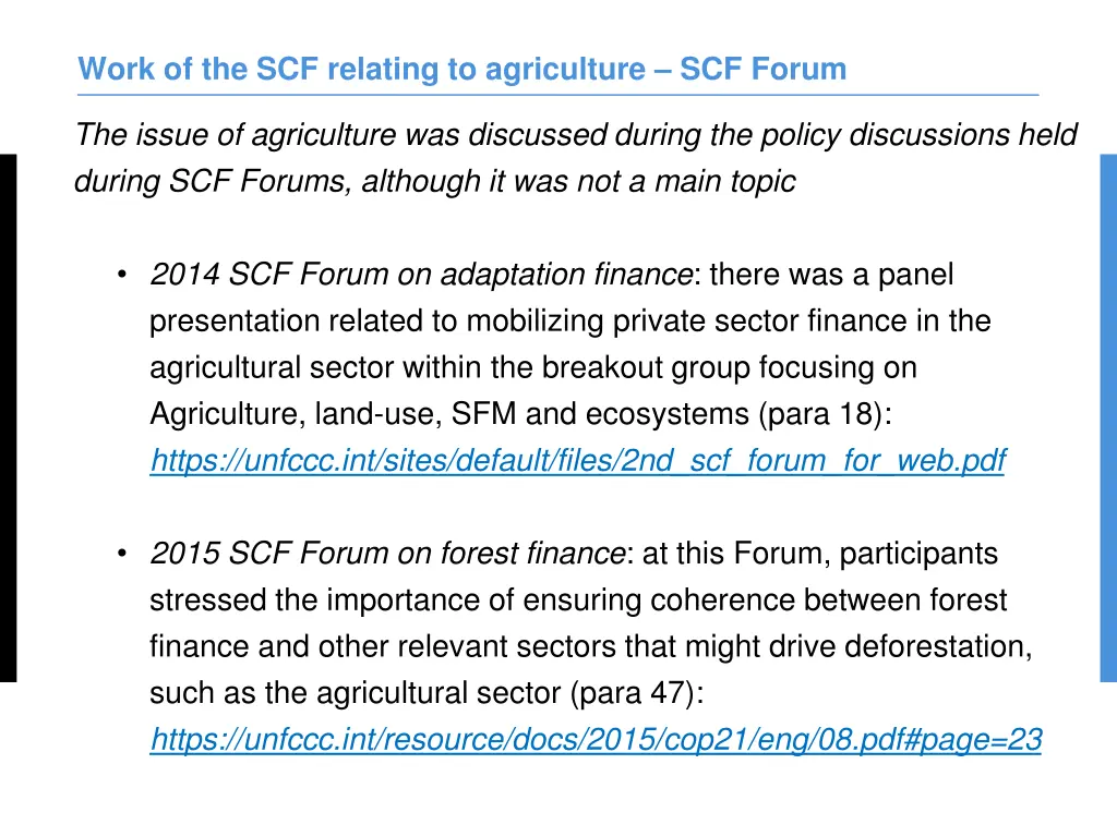 work of the scf relating to agriculture scf forum