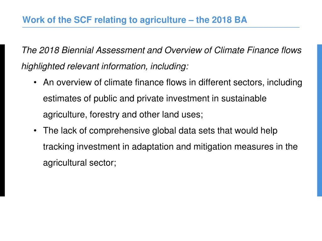 work of the scf relating to agriculture the 2018