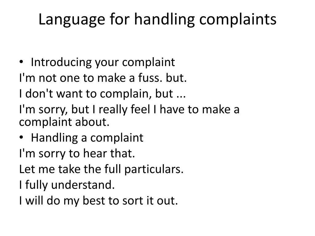 language for handling complaints