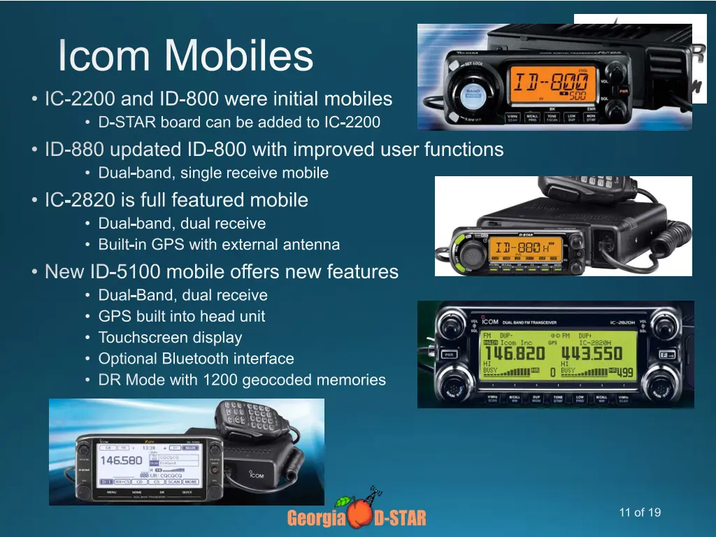 icom mobiles ic 2200 and id 800 were initial