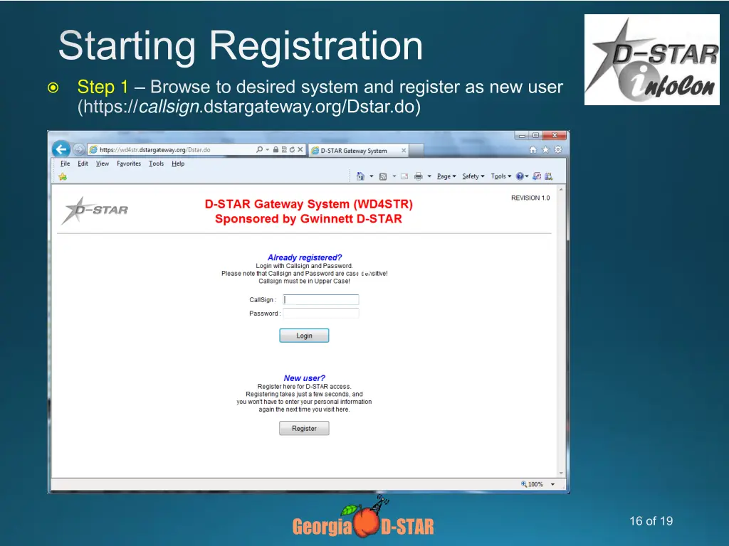 starting registration step 1 browse to desired