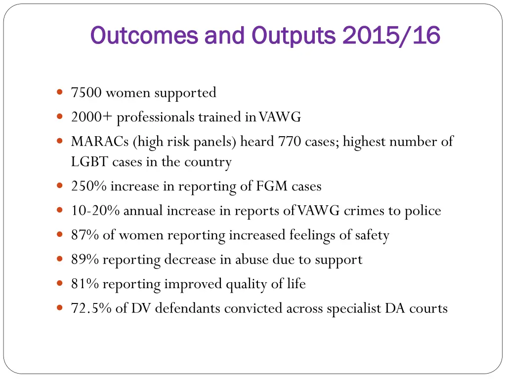 outcomes and outputs 2015 16 outcomes and outputs