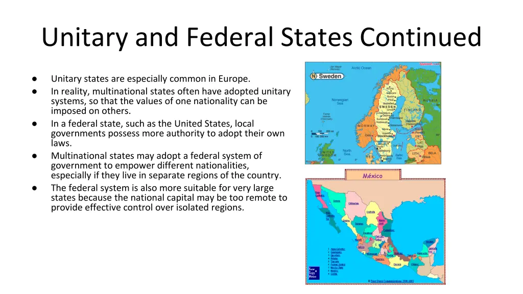 unitary and federal states continued