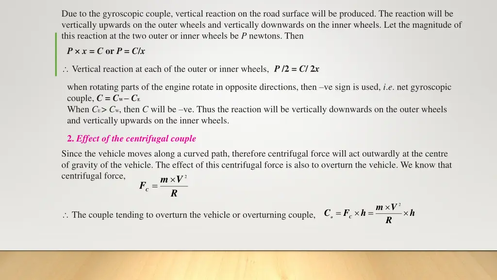 due to the gyroscopic couple vertical reaction