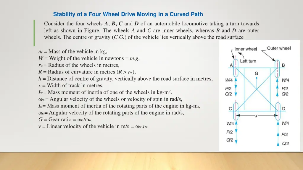 stability of a four wheel drive moving