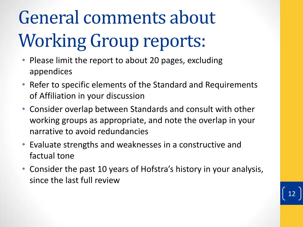 general comments about working group reports