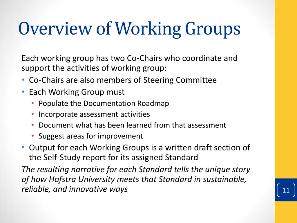 overview of working groups 1