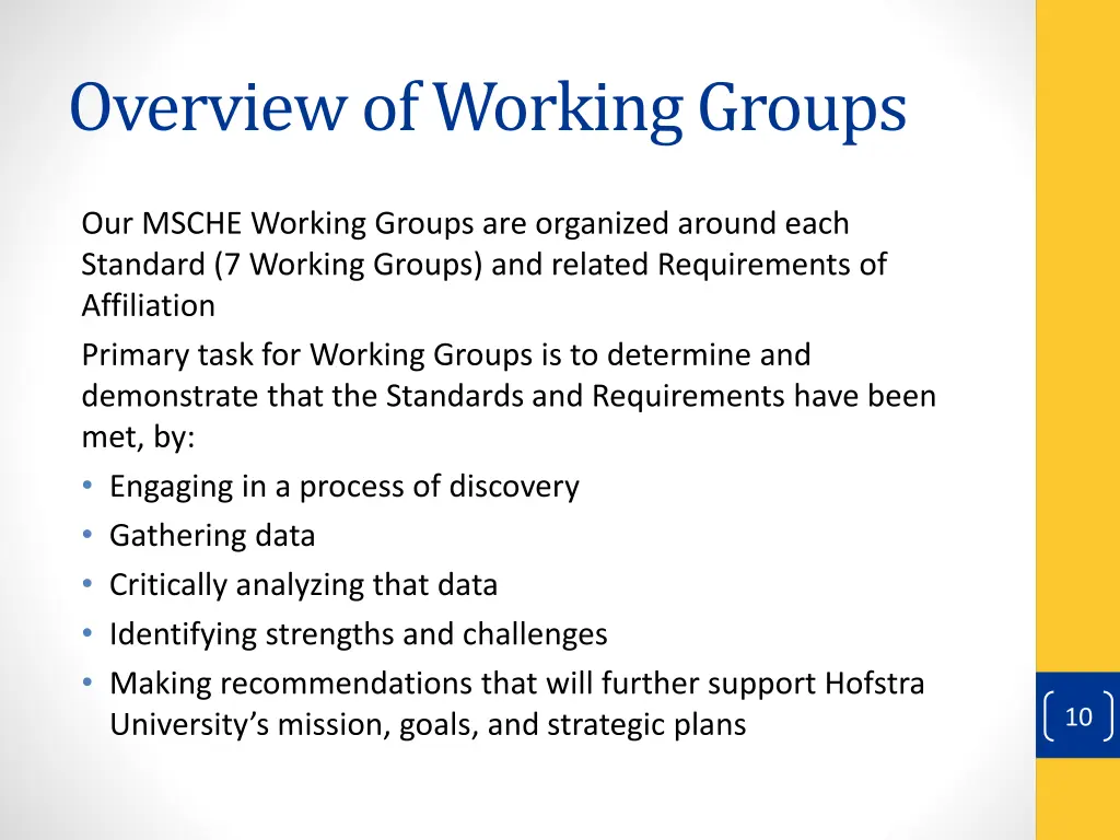 overview of working groups