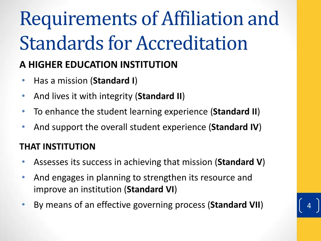 requirements of affiliation and standards 1