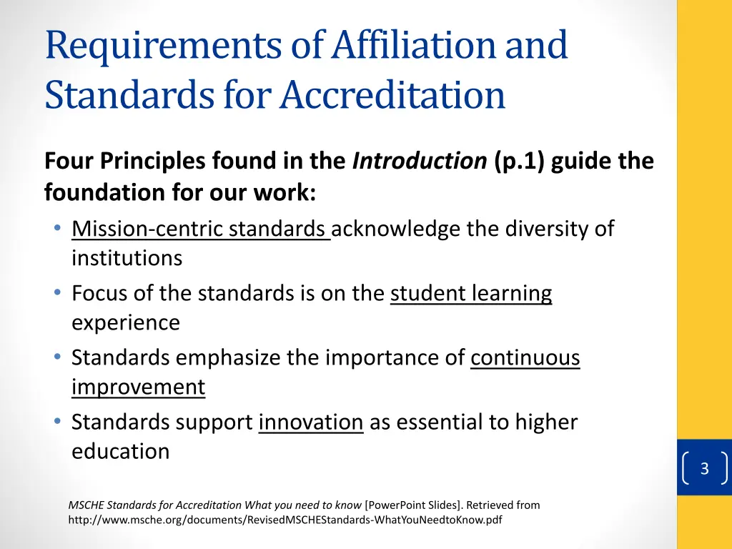 requirements of affiliation and standards