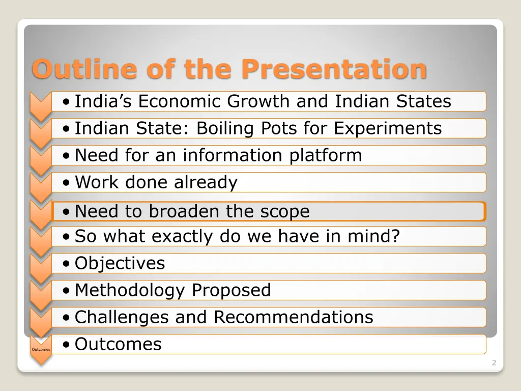 outline of the presentation india s economic