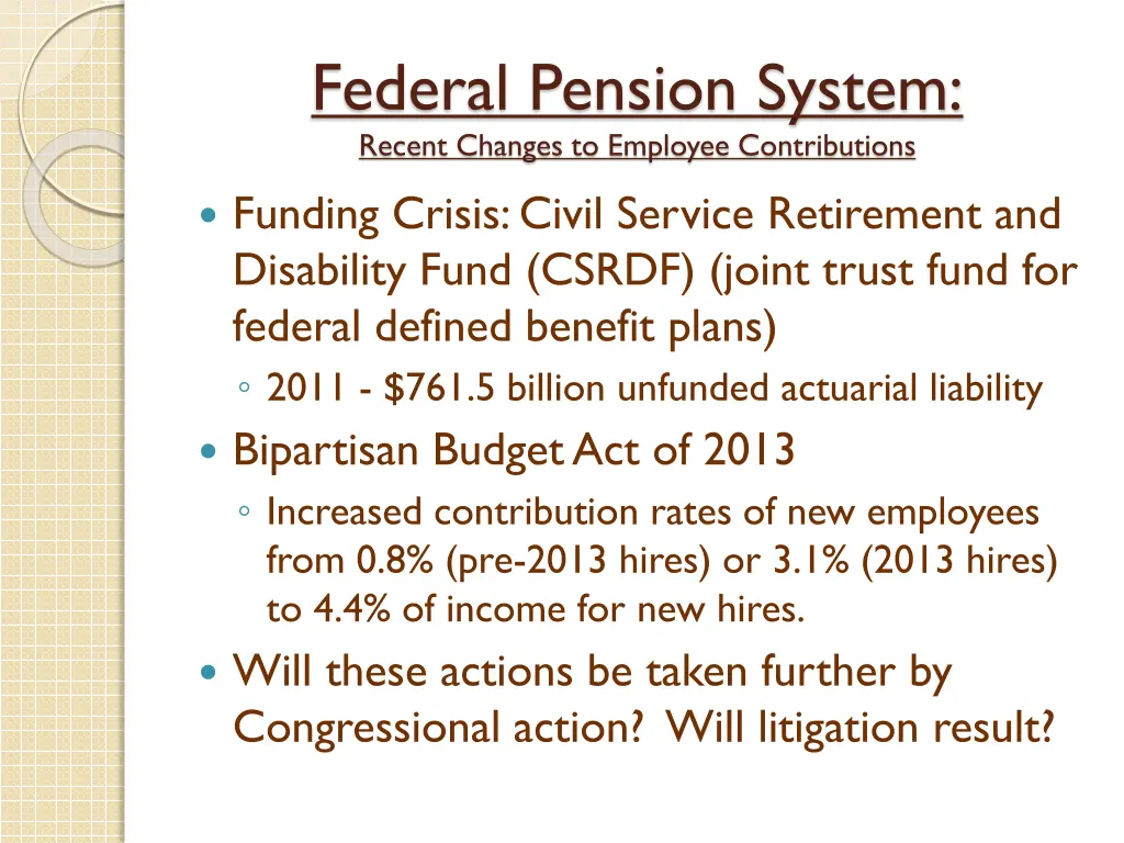 federal pension system recent changes to employee