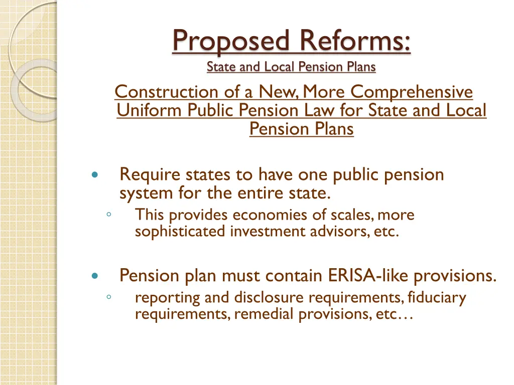 proposed reforms state and local pension plans