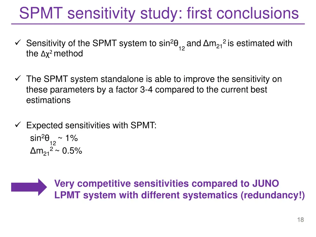 spmt sensitivity study first conclusions