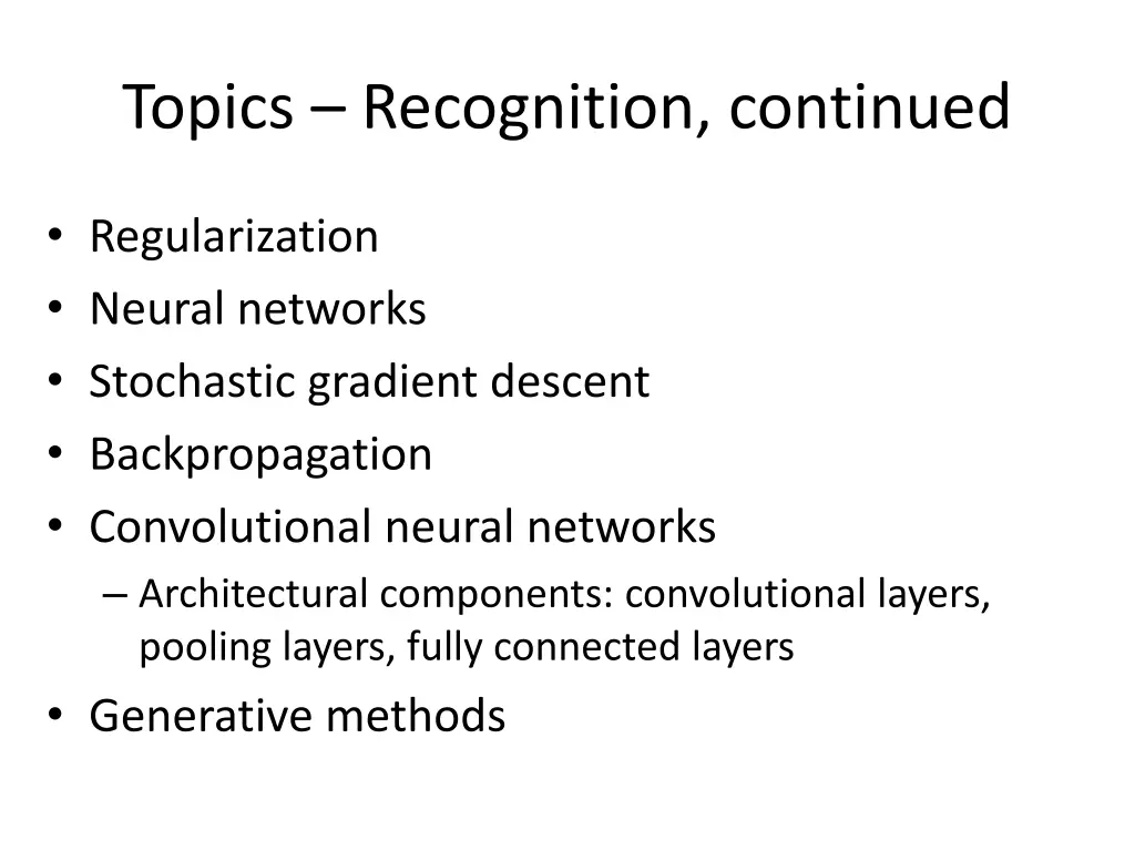 topics recognition continued