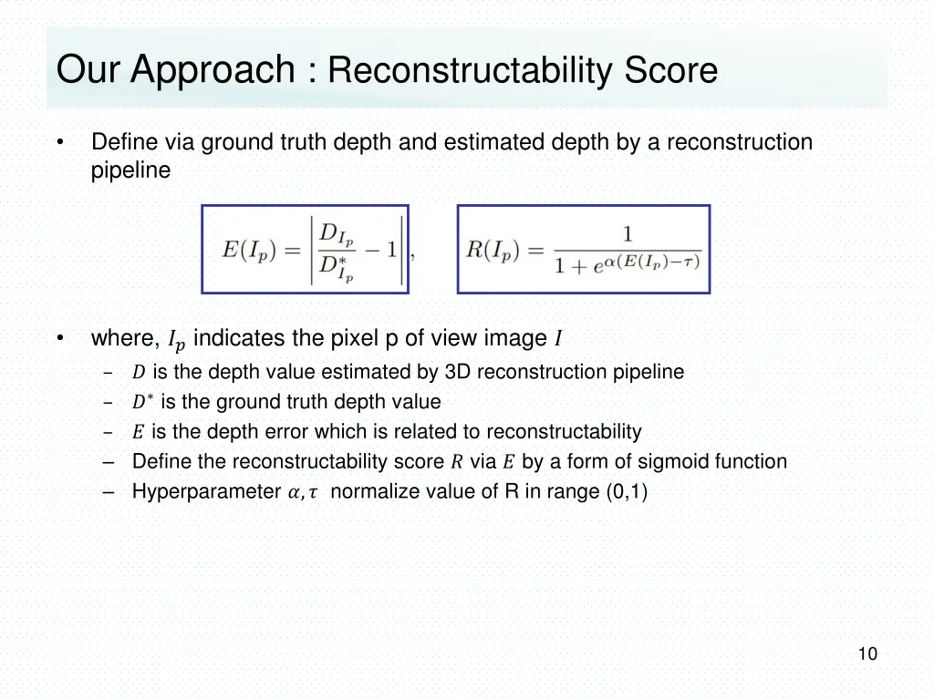 our approach reconstructability score