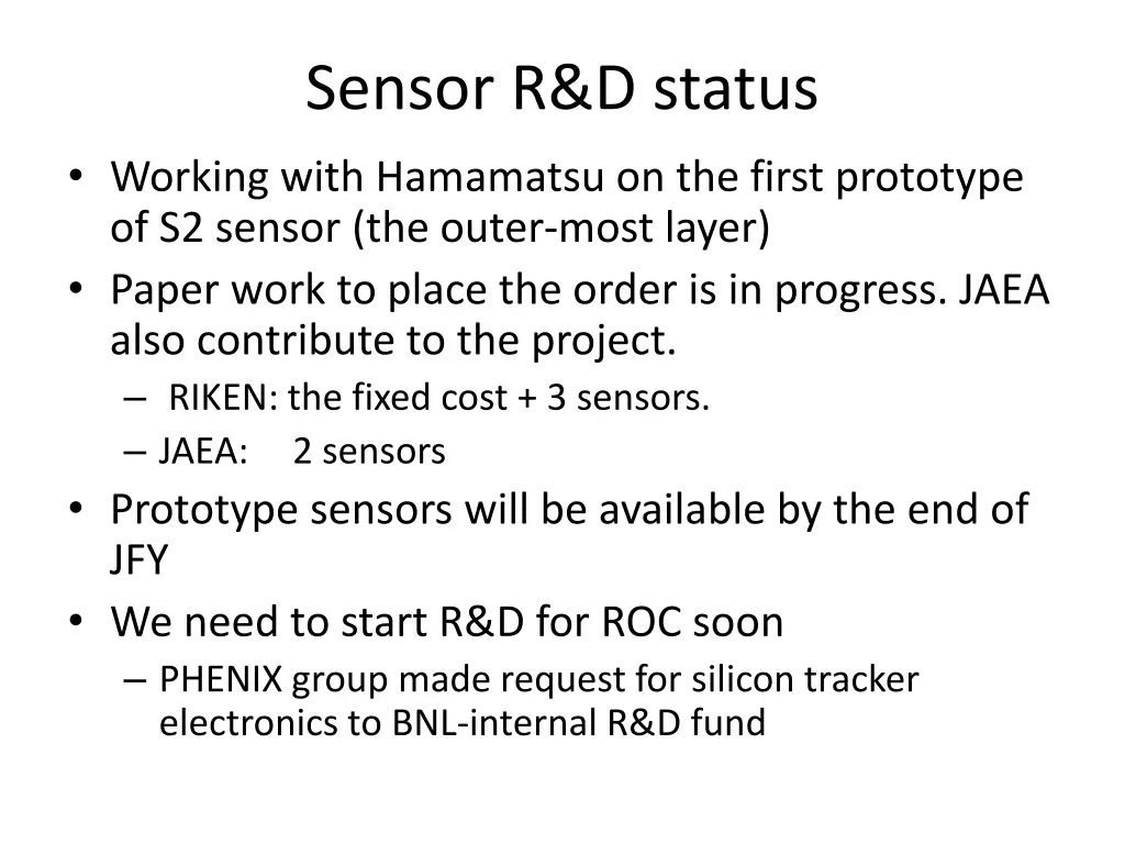 sensor r d status working with hamamatsu