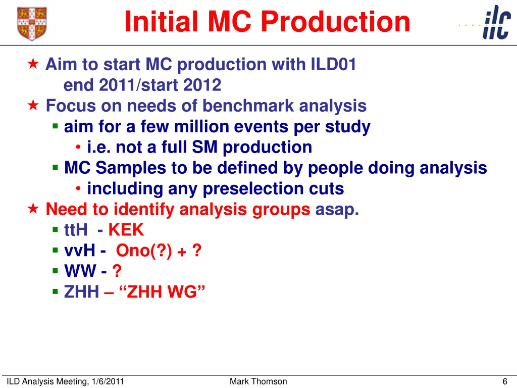 initial mc production