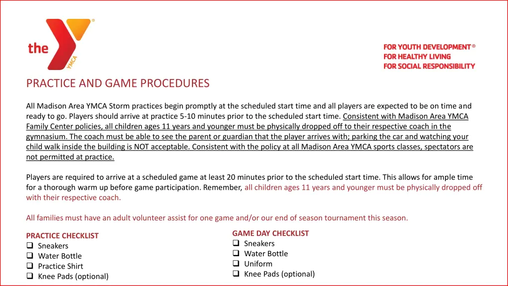 practice and game procedures